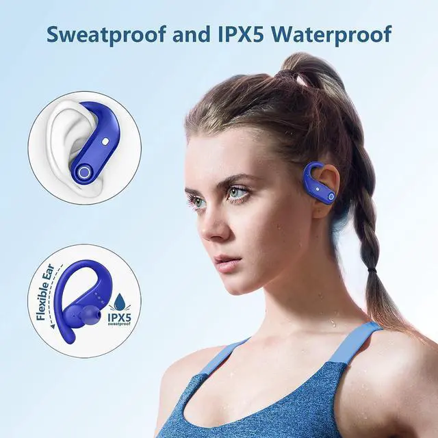 Alt view image 6 of 6 - True Wireless Earbuds, Bluetooth Headphones 130H Playback 4 Mics Clear Call Waterproof Sport Wireless Headset, 2200mAh Charging Case in-Ear Ear Buds Earphones with Earhooks for Sports Running Workout