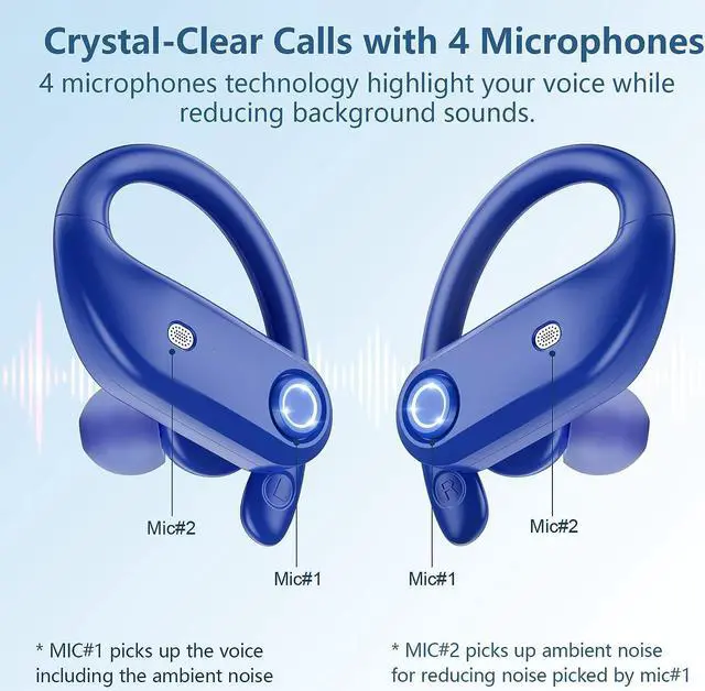 Alt view image 3 of 6 - True Wireless Earbuds, Bluetooth Headphones 130H Playback 4 Mics Clear Call Waterproof Sport Wireless Headset, 2200mAh Charging Case in-Ear Ear Buds Earphones with Earhooks for Sports Running Workout