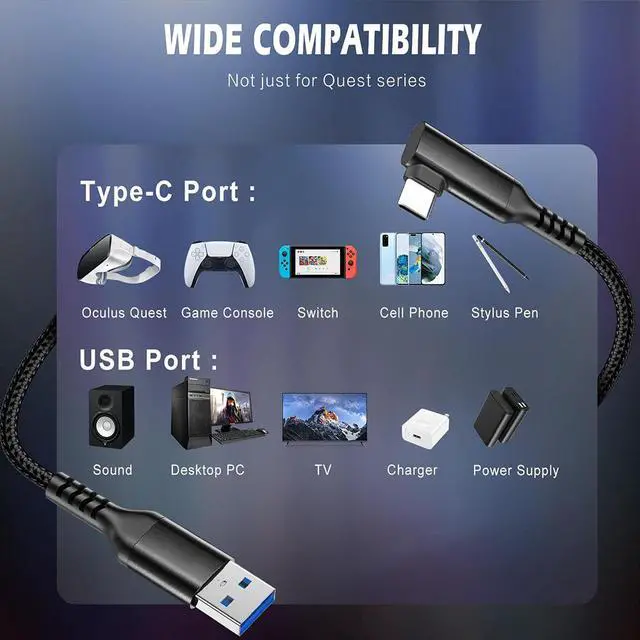 Alt view image 6 of 7 - 16FT / 5M VR Link Cable Compatible with O-culus/Meta Quest Accessories and PC/Steam VR, USB 3.2 to USB C Data Transfer Cord, USB A to USB C 5Gbps High Speed VR Cable PC for Headset and Gaming PC,Black