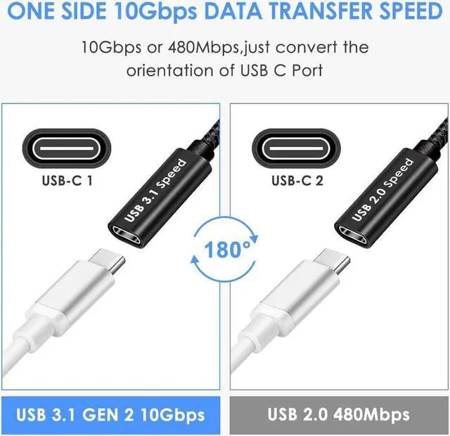 Alt view image 4 of 7 - [10Gbps] USB C Female to USB Male Adapter Cable [2 PACK], USB 3.1 GEN 2 USB C Converter, Support One Side 10Gbps Data Transfer & Power Charging, USB A USB 3.0 to USB C Cable (Black)