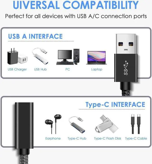 Alt view image 3 of 7 - [10Gbps] USB C Female to USB Male Adapter Cable [2 PACK], USB 3.1 GEN 2 USB C Converter, Support One Side 10Gbps Data Transfer & Power Charging, USB A USB 3.0 to USB C Cable (Black)