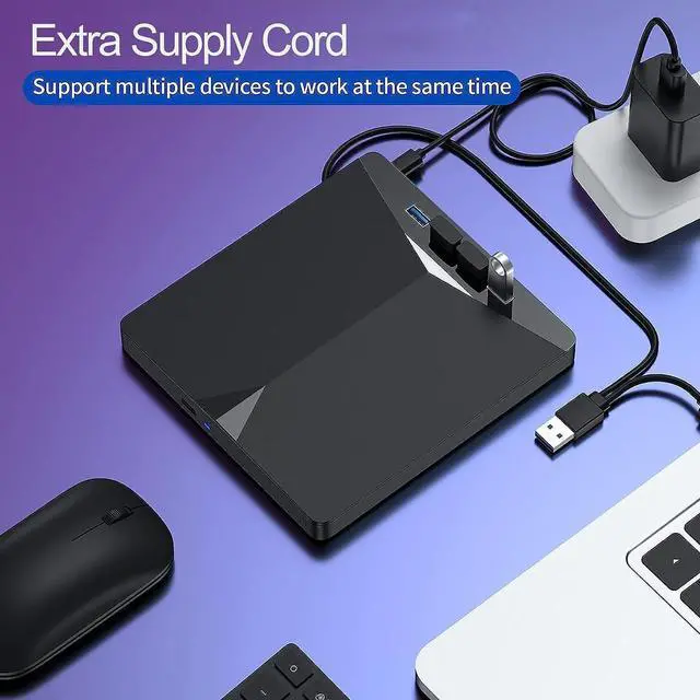 Alt view image 5 of 7 - 7-in-1 External CD DVD Drive for Laptop, USB 3.0 Type C CD DVD Player Burner with Card Reader 4 USB Ports Hub, Portable Slim CD DVD ROM for Desktop PC Compatible with Windows 11/10/8/7 Linux MacOS