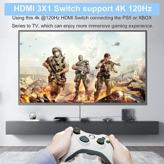 Alt view image 3 of 7 - HDMI 2.1 Switch 3 in 1 Out, 8K@60Hz 4K@120Hz HDMI Switcher 3 Port, 8K HDMI Auto Switch 3x1 Selector with IR Remote for Xbox,PS5,PS4,UHD TV, Support 48Gbps, HDCP 2.3,HDR 10+, 1080P@240Hz