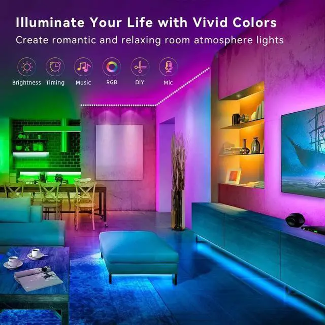 Alt view image 5 of 7 - 100FT Smart LED Strip Lights (2 Rolls of 50ft), LED RGB Strip Lights Sync to Music with 40 Key Remote Controller LED Lights for Bedroom,Christmas Lights decration (Multi-Colored, 100FT)