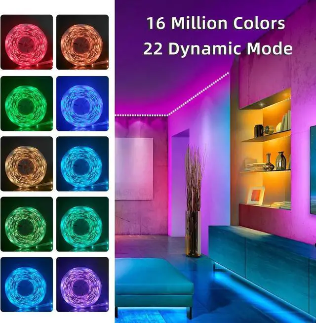 Alt view image 3 of 7 - 100FT Smart LED Strip Lights (2 Rolls of 50ft), LED RGB Strip Lights Sync to Music with 40 Key Remote Controller LED Lights for Bedroom,Christmas Lights decration (Multi-Colored, 100FT)