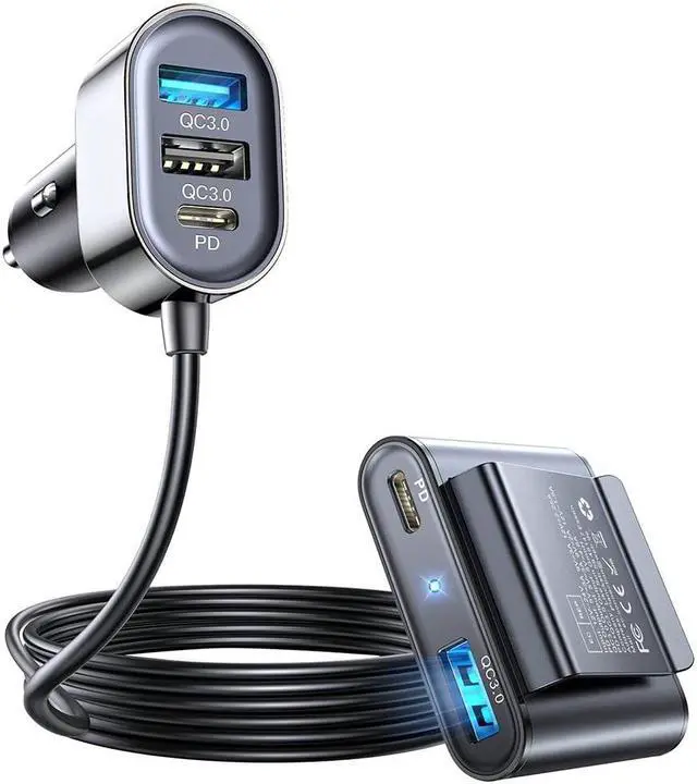 Main image of 5-in-1 Multi Port USB Car Charger, 72W Car Charger Fast Charging for Multiple Devices, Car Cigarette Lighter USB Charger with Fast 5FT Cable for i-P-h-o-n-e X/11/12/1314 Pro Max/i-P-ad Pro/ S23
