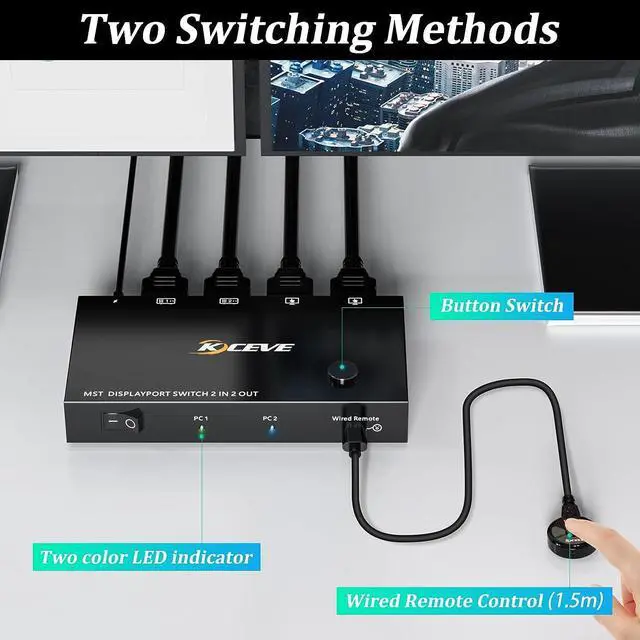 Alt view image 5 of 7 - MST Displayport Splitter Switch 2 in 2 Out 4K @60Hz, 2 Port Displayport Switcher for 2 Computers 2 Monitors, Support Extend and Mirror Mode for PCs with DP or USB C Port, Wired Remote Included