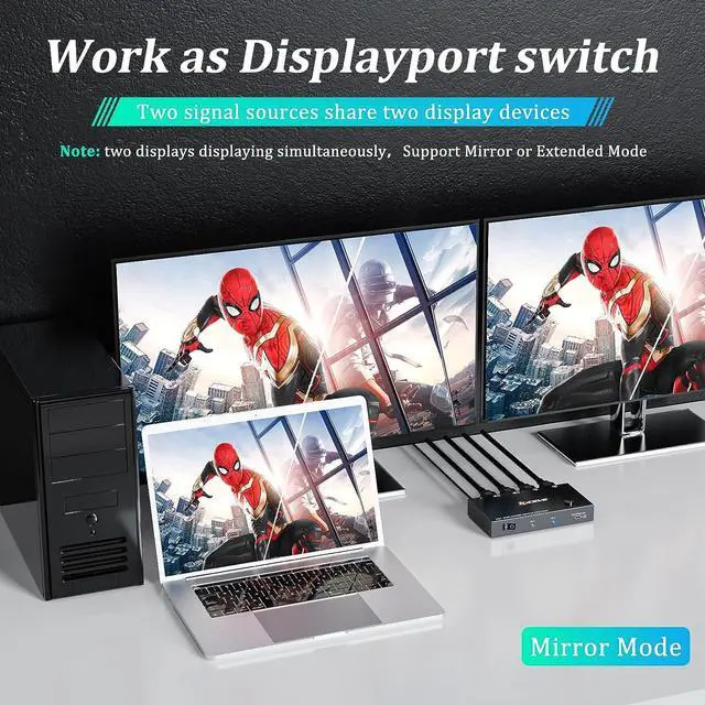 Alt view image 3 of 7 - MST Displayport Splitter Switch 2 in 2 Out 4K @60Hz, 2 Port Displayport Switcher for 2 Computers 2 Monitors, Support Extend and Mirror Mode for PCs with DP or USB C Port, Wired Remote Included