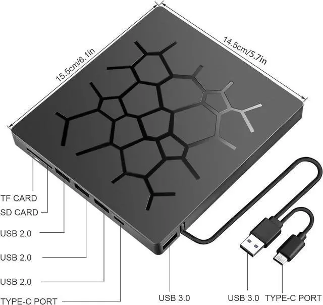 Alt view image 3 of 7 - External CD DVD Drive [7 in 1], USB 3.0 Type C Portable CD/DVD Rewriter Burner, Low Noise High Speed Data Transfer Drive, Slim Optical CD ROM Drive for Laptop Desktop PC Windows 7/8/11/10 Linux MacOS