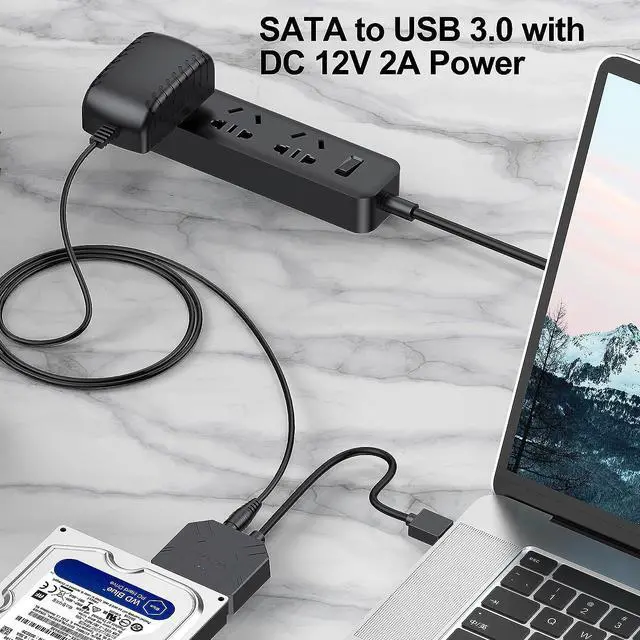 Alt view image 7 of 7 - SATA III to USB 3.0 Adapter with 12 Power Adapter, External Hard Drive Converter Cable Adapter for 2.5 3.5 Inch HDD SSD SATA III Support UASP Compatible for S-ea-gate W-D Hitachi To-sh-iba etc..