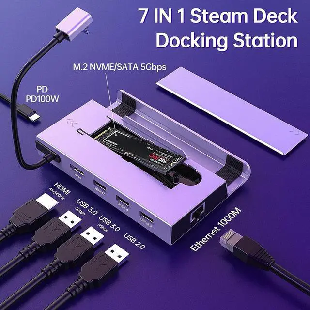 Alt view image 2 of 7 - Steam Deck Dock, 7-in-1 Steam Deck Docking Station with M.2 NVME SSD Enclosure, HDMI 2.0 4K @60Hz, PD 100W, 2x USB 3.0, USB 2.0, 1000Mbps Gigabit Ethernet for Steam Deck Accessories