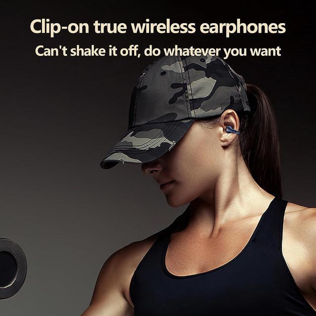 Alt view image 3 of 7 - True Wireless Earbuds, Clip Earbuds with Earhooks Mini Bone Conduction Headphones Waterproof Bluetooth 5.3 Open Ear Earbuds Cycling Earpiece Noise Canceling Headset Sports Earphones