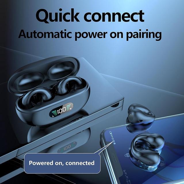 Alt view image 4 of 7 - True Wireless Earbuds, Clip Earbuds with Earhooks Mini Bone Conduction Headphones Waterproof Bluetooth 5.3 Open Ear Earbuds Cycling Earpiece Noise Canceling Headset Sports Earphones
