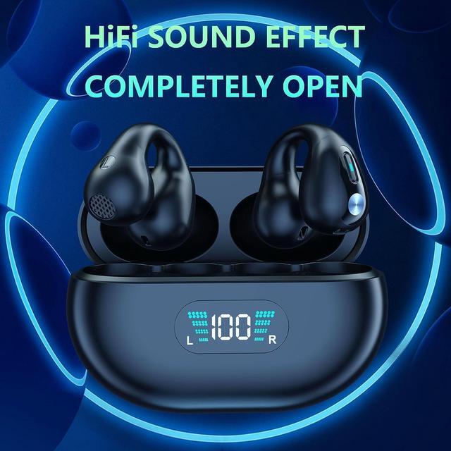 Alt view image 2 of 7 - True Wireless Earbuds, Clip Earbuds with Earhooks Mini Bone Conduction Headphones Waterproof Bluetooth 5.3 Open Ear Earbuds Cycling Earpiece Noise Canceling Headset Sports Earphones