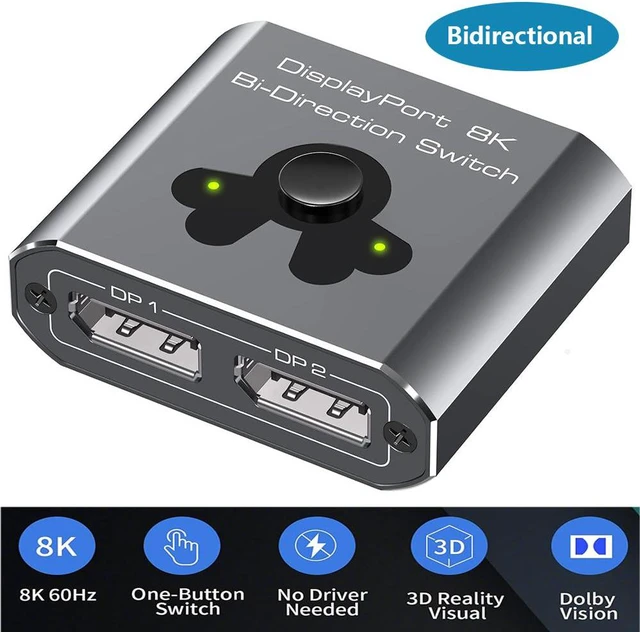 Main image of 2 Port DisplayPort Switch Bidirectional, 8K Bi-Direction Display Port Switch 2 in 1 Out / 1 in 2 Out Manual Switch DP Switcher Selector Box Support 8K@60Hz 4K@120Hz for PC/Laptop/Game Console