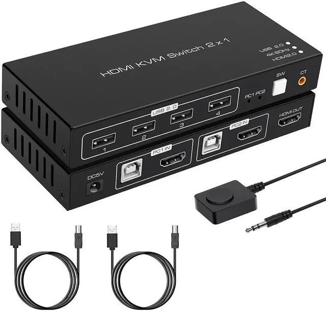 Main image of 4K @60Hz HDMI USB Switch KVM Switcher fo 2 PCs 1 Monitor, 2 in 1 Out HDMI KVM Switcher Keyboard Mouse Printer Selector Switching for Desktop Computer Shared USB B 2 in 4 Out USB HUB Manual Switching