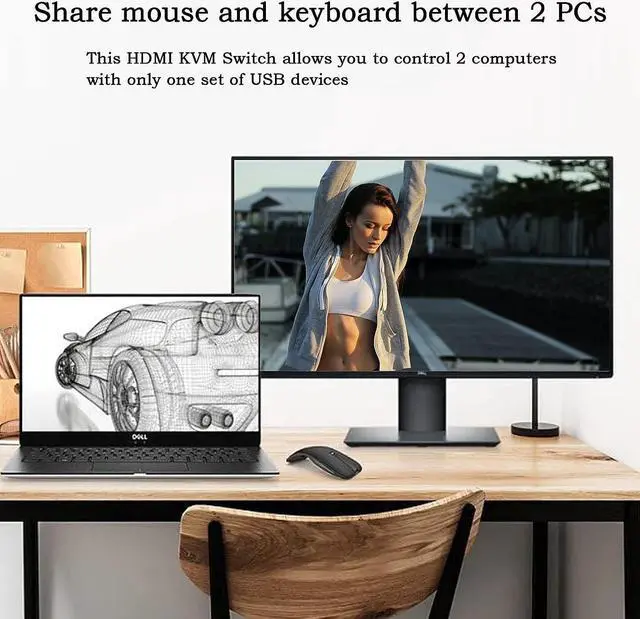 Alt view image 3 of 7 - 4K @60Hz HDMI USB Switch KVM Switcher fo 2 PCs 1 Monitor, 2 in 1 Out HDMI KVM Switcher Keyboard Mouse Printer Selector Switching for Desktop Computer Shared USB B 2 in 4 Out USB HUB Manual Switching