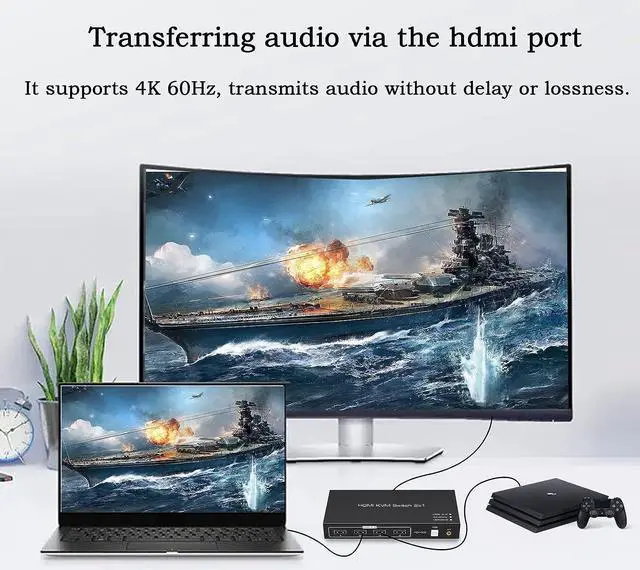 Alt view image 7 of 7 - 4K @60Hz HDMI USB Switch KVM Switcher fo 2 PCs 1 Monitor, 2 in 1 Out HDMI KVM Switcher Keyboard Mouse Printer Selector Switching for Desktop Computer Shared USB B 2 in 4 Out USB HUB Manual Switching