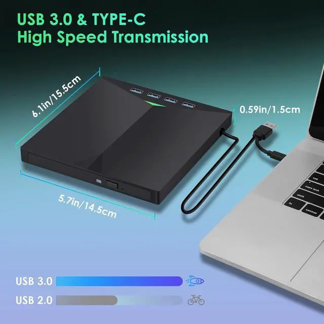 Alt view image 5 of 7 - [7 in 1] External CD/DVD Drive for Laptop, USB 3.0 & Type C Ultra-Slim  Portable CD/DVD Player Burner, SD TF CD ROM, External Optical CD DVD Drive Compatible with Windows 7/8/10/XP/Vista, Linux, MacOS
