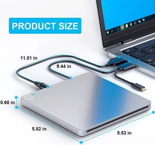 Alt view image 5 of 7 - External CD DVD Drive, USB 3.0 & Type-C Portable CD DVD RW Drive Slim DVD/CD ROM Rewriter Burner Writer High Speed Data Transfer, Slot-in CD/DVD Drive for Laptop/MacBook/Desktop/MacOS