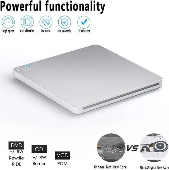Alt view image 3 of 7 - External CD DVD Drive, USB 3.0 & Type-C Portable CD DVD RW Drive Slim DVD/CD ROM Rewriter Burner Writer High Speed Data Transfer, Slot-in CD/DVD Drive for Laptop/MacBook/Desktop/MacOS