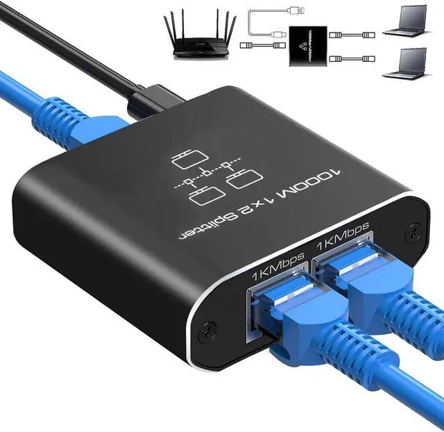 Main image of Ethernet Splitter 1 to 2 High Speed,  RJ45 Network 1 to 2 Port Ethernet Adapter Splitter [2 Devices Simultaneous Networking],1000Mbps Extension Connector with USB Power Cable for Cat5/5e/6/7/8 Cable