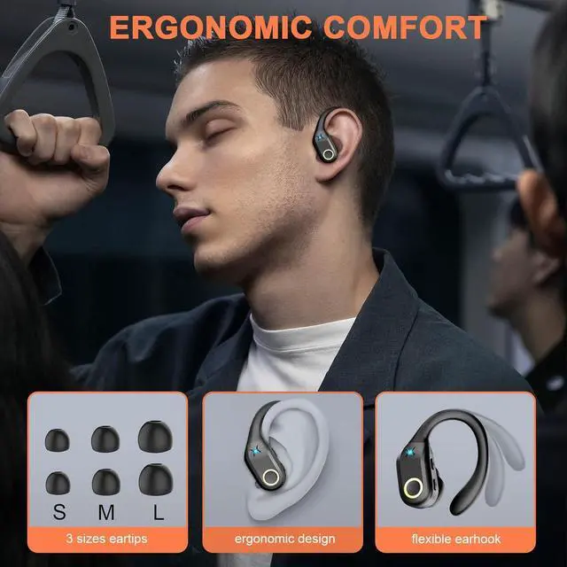 Alt view image 5 of 7 - Wireless Earbuds Bluetooth 5.3 Headphones Stereo Bass, ENC Noise Cancelling Mic HD Call, Over Ear buds with Soft Earhooks for Sports, 48H Playtime LED Display, IP7 Waterproof Earphones for Android IOS