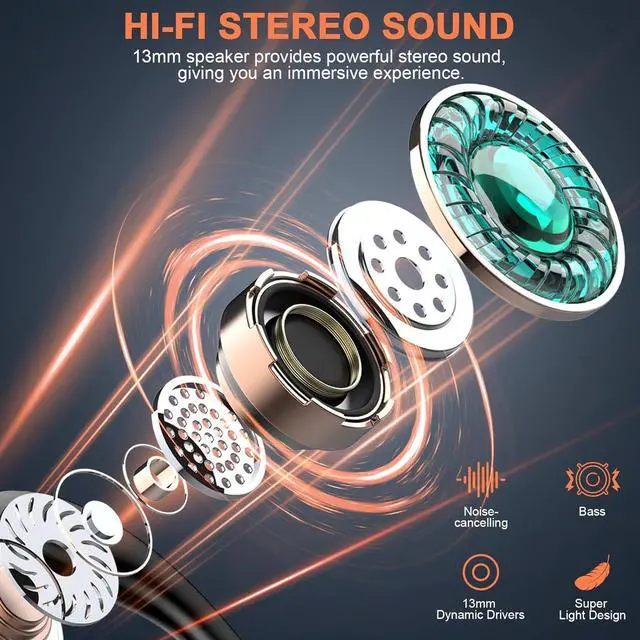 Alt view image 3 of 7 - Wireless Earbuds Bluetooth 5.3 Headphones Stereo Bass, ENC Noise Cancelling Mic HD Call, Over Ear buds with Soft Earhooks for Sports, 48H Playtime LED Display, IP7 Waterproof Earphones for Android IOS