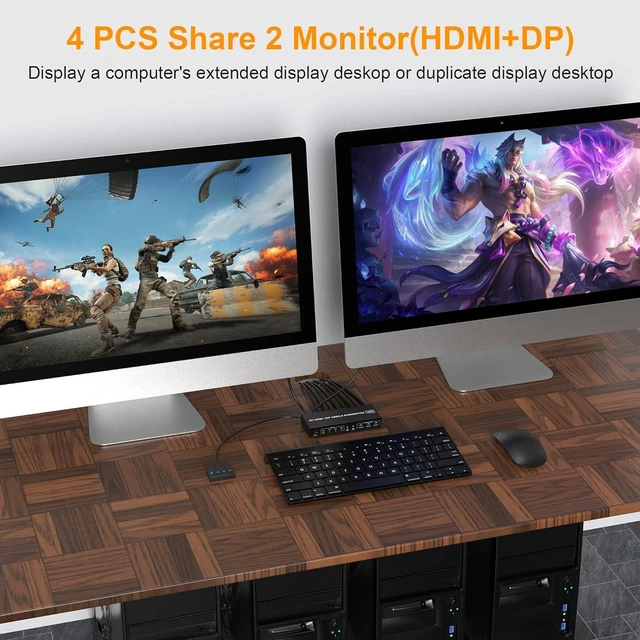 Alt view image 3 of 7 - USB 3.0 KVM Switch Displayport+HDMI 2 Monitors 4 Computers, 4K@60Hz Dual Monitor KVM Switch with Audio Microphone Output and 3 USB 3.0 Ports, 4 Port HDMI+DP Monitor Switch for 4 PCs 2 Monitors