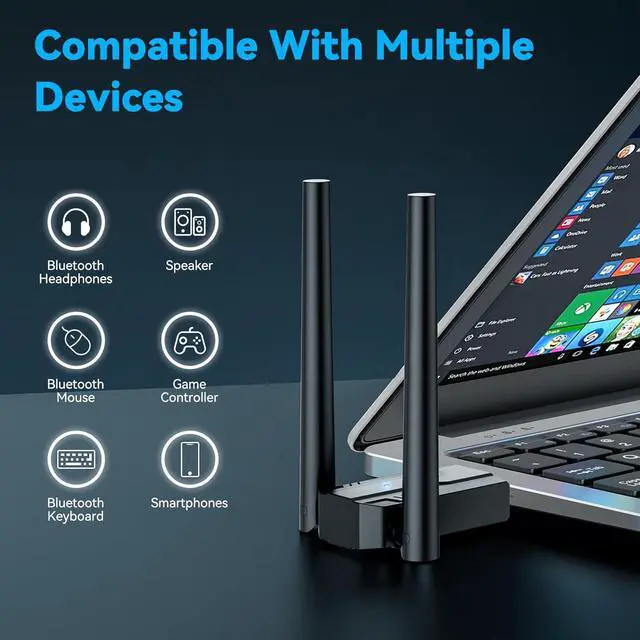 Alt view image 4 of 7 - Bluetooth Adapter for PC 5.3, USB Bluetooth Dongle 5.3 EDR Adapter for Laptop Keyboard Mouse Headsets Speakers, Long Range Bluetooth 5.3 Adapter Supports Windows 11/10/8.1(Plug and Play)