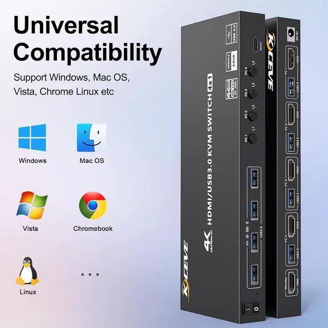 Alt view image 6 of 7 - USB 3.0 HDMI KVM Switch 4 Port Support 4K@60Hz 2K@120Hz RGB 4:4:4 Simulation EDID, HDMI KVM Switch 4 in 1 Out with 4 USB 3.0 Port for Keyboard Mouse Printer,with Controller, USB 3.0 and HD-MI Cable