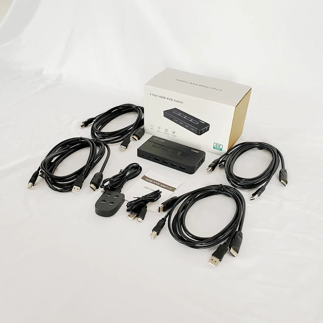 Alt view image 6 of 6 - HDMI KVM Switches 4 Port 4K@60Hz, 4 in 1 Out HDMI KVM Switch Share USB 2.0 Devices with 4 USB Hubs, 4 Computers 1 Monitor Share Keyboard Mouse Printer, Including 4 USB Cables and 4 HD-MI 2.0 Cable