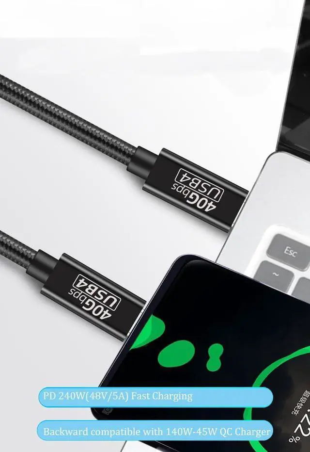 Alt view image 4 of 7 - USB 4 Cable 4.9FT/1.5M, Supports 8K UHD Display, 40Gbps Data Transfer,240W PD Fast Charging USB C Braided Cable, Compatible with Thunderbolt 4/3,for i-Phone 15 Pro, Mac-Book Air, i-Pad Pro, XPS 15 etc