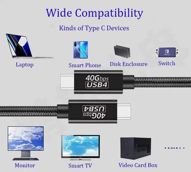 Alt view image 6 of 7 - USB 4 Cable 4.9FT/1.5M, Supports 8K UHD Display, 40Gbps Data Transfer,240W PD Fast Charging USB C Braided Cable, Compatible with Thunderbolt 4/3,for i-Phone 15 Pro, Mac-Book Air, i-Pad Pro, XPS 15 etc