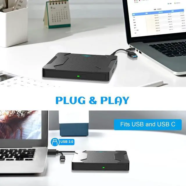 Alt view image 5 of 7 - 5-in-1 External DVD Drive, USB 3.0 Type-C External DVD CD Drive DVD/CD+/-RW Burner Optical Drive with Breathing Light with Color Change, 2 USB Port & SD TF Slot for Windows, Linux, MacOS (Black)