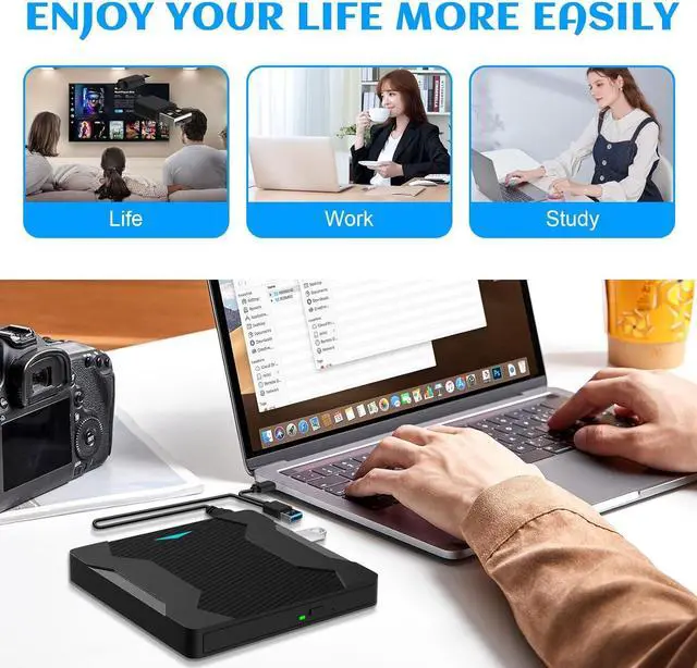 Alt view image 7 of 7 - 5-in-1 External DVD Drive, USB 3.0 Type-C External DVD CD Drive DVD/CD+/-RW Burner Optical Drive with Breathing Light with Color Change, 2 USB Port & SD TF Slot for Windows, Linux, MacOS (Black)