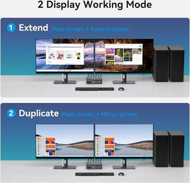 Alt view image 3 of 7 - 2 Port HDMI+ Displayport Dual Monitor KVM Switch 2 in 2 Out, 8K60HZ 4K120HZ Aluminium KVM Switch Dual Monitor 2 Port for 2 Computers Share 2 Monitors and 4 USB Ports Support DP1.4 HDMI2.1