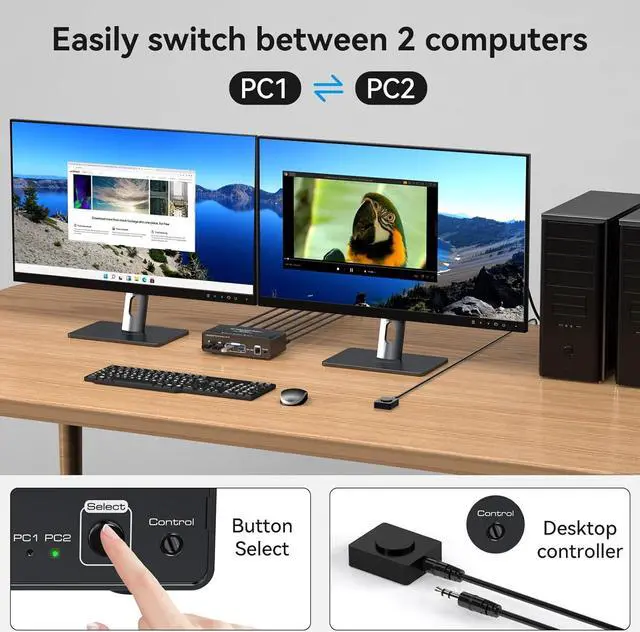 Alt view image 6 of 7 - 2 Port HDMI+ Displayport Dual Monitor KVM Switch 2 in 2 Out, 8K60HZ 4K120HZ Aluminium KVM Switch Dual Monitor 2 Port for 2 Computers Share 2 Monitors and 4 USB Ports Support DP1.4 HDMI2.1