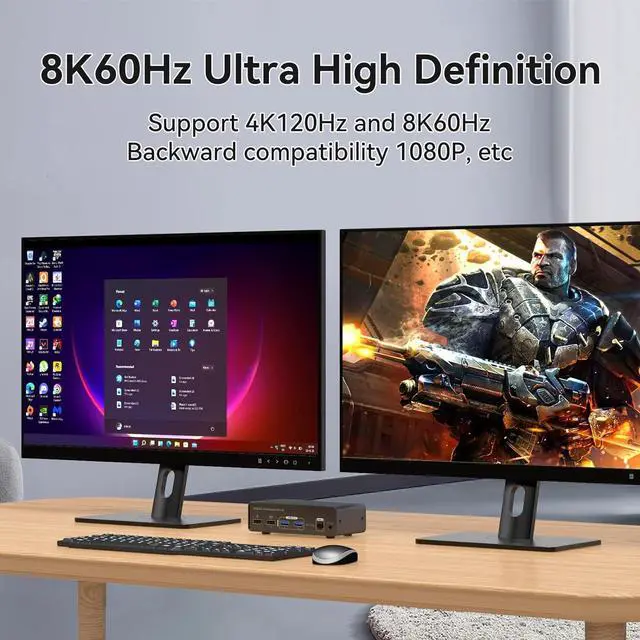 Alt view image 5 of 7 - 2 Port HDMI+ Displayport Dual Monitor KVM Switch 2 in 2 Out, 8K60HZ 4K120HZ Aluminium KVM Switch Dual Monitor 2 Port for 2 Computers Share 2 Monitors and 4 USB Ports Support DP1.4 HDMI2.1