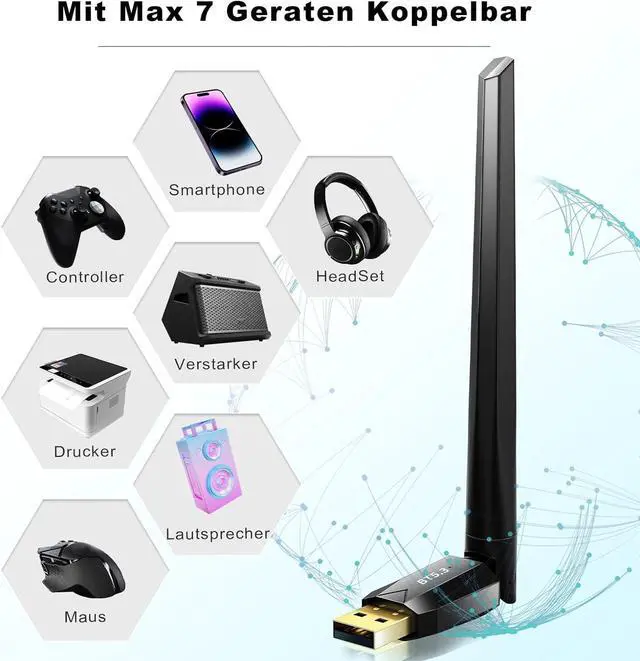 Alt view image 7 of 7 - Bluetooth Adapter for PC - Long Range USB Bluetooth 5.3 Dongle (EDR & BLE) - 492FT/150M Wireless Transfer Transmitter Receive for Desktop Laptop, Plug & Play, Supports Windows 11/10/8.1/7