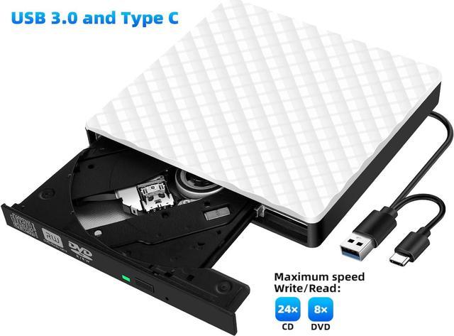 External CD/DVD Drive for Laptop, USB 3.0 & Type C CD DVD +/-RW Drive