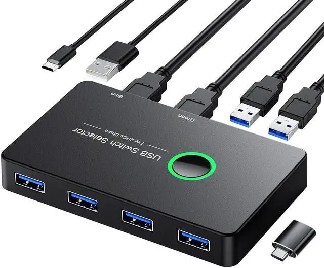 Main image of USB 3.0 Switch 2 in 4 Out, USB Switcher 2 Computers Share 4 USB for PC Mouse Keyboard Printer Scanner, USB KVM Switch Selector Compatible with Windows, Mac, Linux