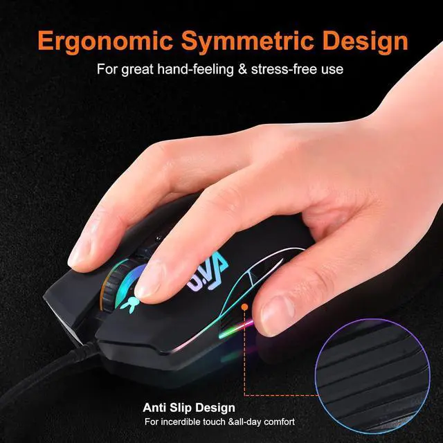 Alt view image 2 of 7 - USB C Wired Gaming Mouse,12 Colors RGB Backlit Optical Game Mice Ergonomic Type-C Wired with 7200 DPI and 7 Buttons for Computer/Win/Mac/Linux/Andriod/iOS
