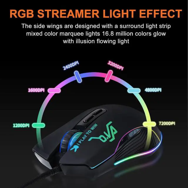 Alt view image 5 of 7 - USB C Wired Gaming Mouse,12 Colors RGB Backlit Optical Game Mice Ergonomic Type-C Wired with 7200 DPI and 7 Buttons for Computer/Win/Mac/Linux/Andriod/iOS