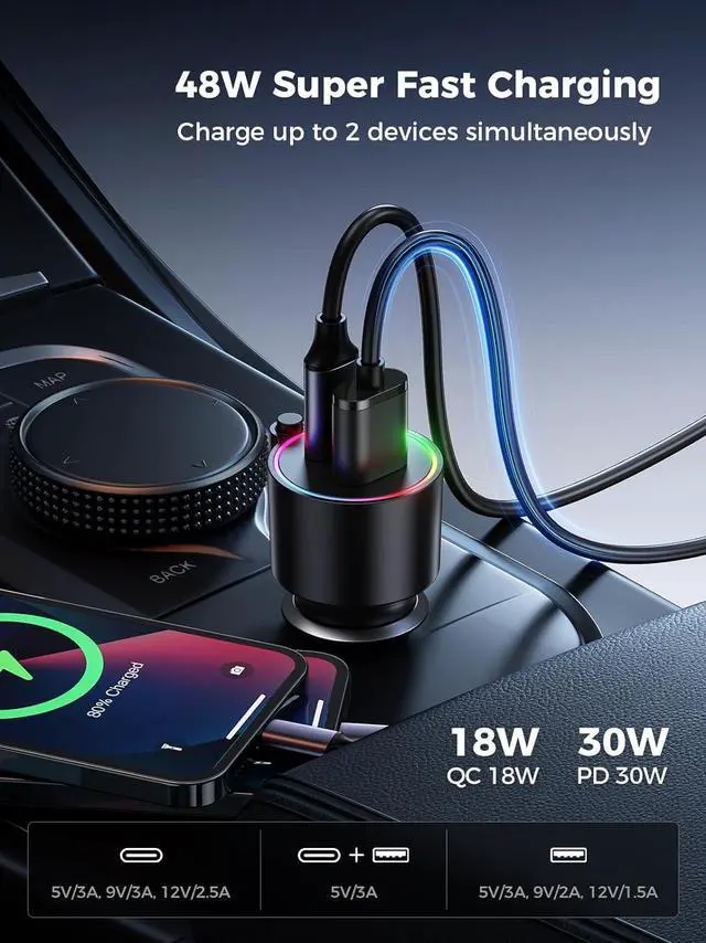 Alt view image 5 of 7 - Bluetooth 5.3 FM Transmitter for Car - Bluetooth Car Adapter with Big Mic Bass Stereo Hi-Fi Sound, PD30W QC18W FM Bluetooth Transmitter Car Charger Support Hands-Free Calls, Aux Out, TF Card