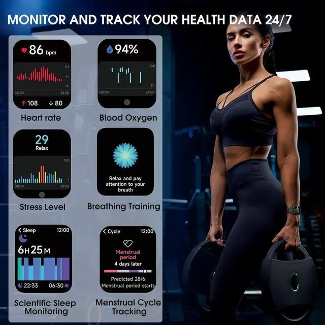 Alt view image 3 of 7 - Smart Watch, 1.8" Touch Screen Smartwatch with Alexa Built-in IP68 Waterproof, Fitness Tracker Watch with 100+ Sports Modes Heart Rate/Blood Oxygen/Stress/Sleep Monitor for Men and Women (Black)