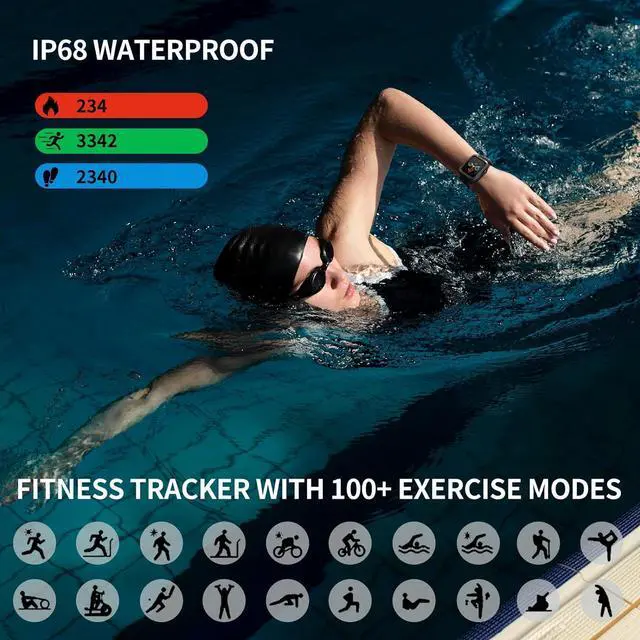 Alt view image 4 of 7 - Smart Watch, 1.8" Touch Screen Smartwatch with Alexa Built-in IP68 Waterproof, Fitness Tracker Watch with 100+ Sports Modes Heart Rate/Blood Oxygen/Stress/Sleep Monitor for Men and Women (Black)