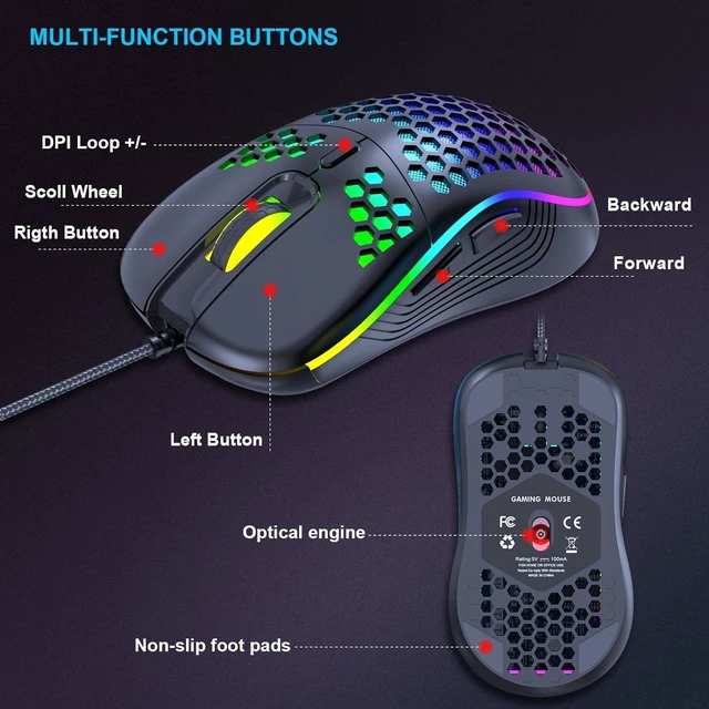 USB Wired Gaming Mouse, Computer Optical Mouse Ergonomic Mice Honeycomb ...