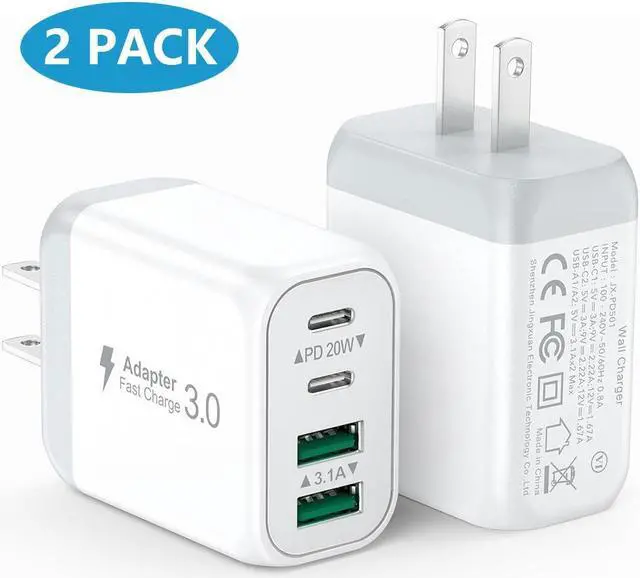 Main image of [2-Pack] 40W USB C Wall Plug, 4 Port Fast Charging Block PD 3.0 Multi Port Type C Adapter Cube for i-Phone 15/13/13pro/12/12pro/XR/SE, i-Pad Pro/Mini/Air, Google Pixel/Pixel 3a/ XL/3/2XL