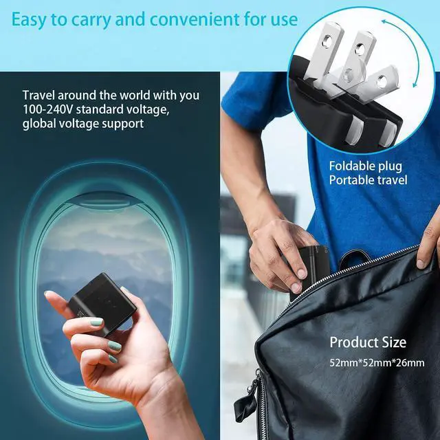 Alt view image 4 of 7 - USB C Charger [2 Pack], 30W 3-Port Fast Type C Wall Charger Block with PD 3.0 + 5V/2.4A Foldable USB C Charging Block Plug Compatible for i-Phone 14/13/Pro Max/Sa-m-su-ng Galaxy/Pixel 7 - Black